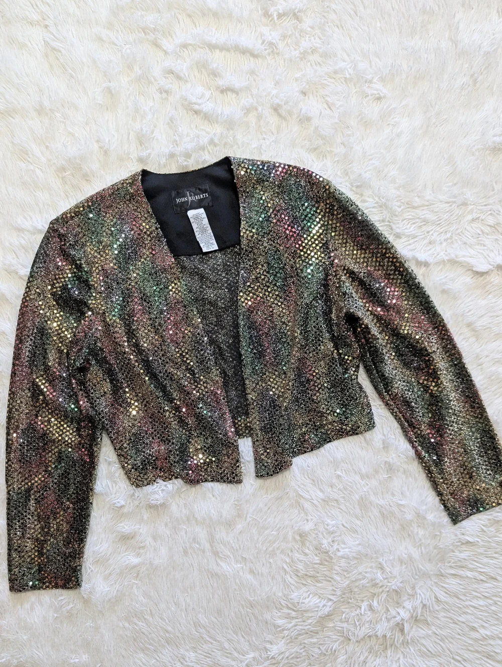 Vintage John Roberts Rainbow Gold Sequin Sparkly Metallic Party Cardigan Size 10 - Picture 3 of 10
